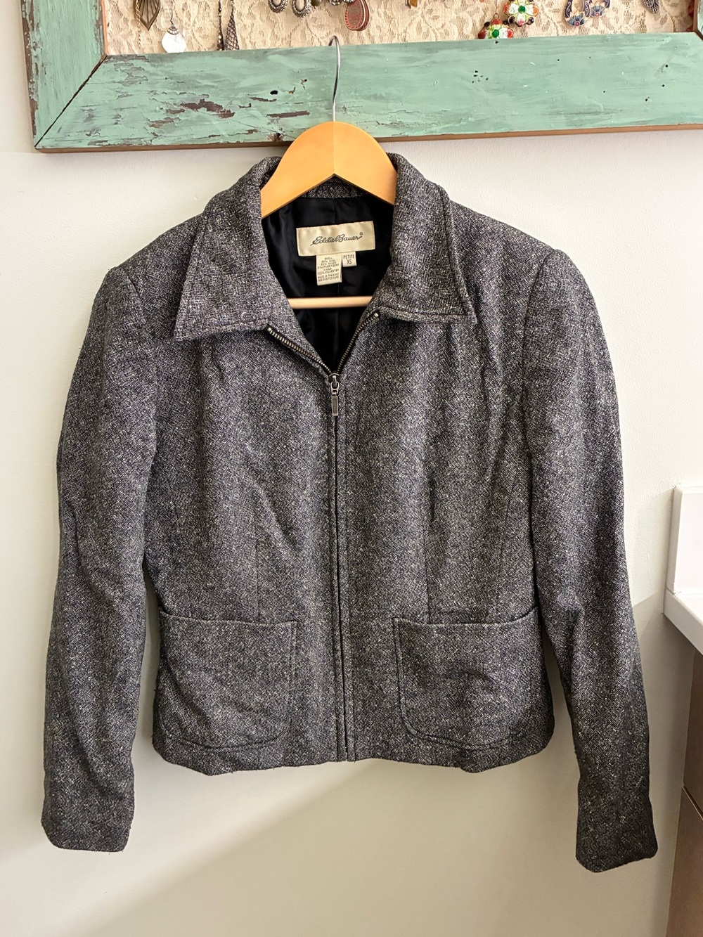 Eddie Bauer Gray Zip-Front Wool Blend Jacket